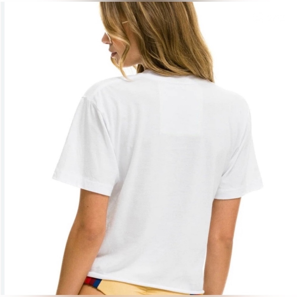 Aviator Nation White Tee with Red Trim & Yellow Smiley Patch - Picture 3 of 5